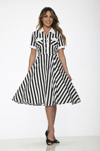 Black White Stripe Swing Dress