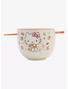 Sanrio Hello Kitty Apple Snacks Ramen Bowl with Chopsticks and Spoon