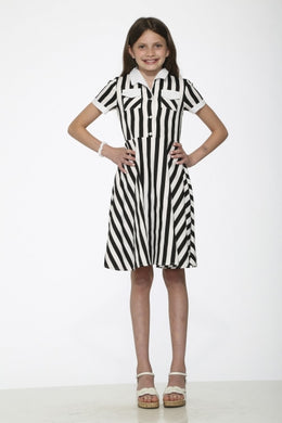 Black White Stripe Kids Dress