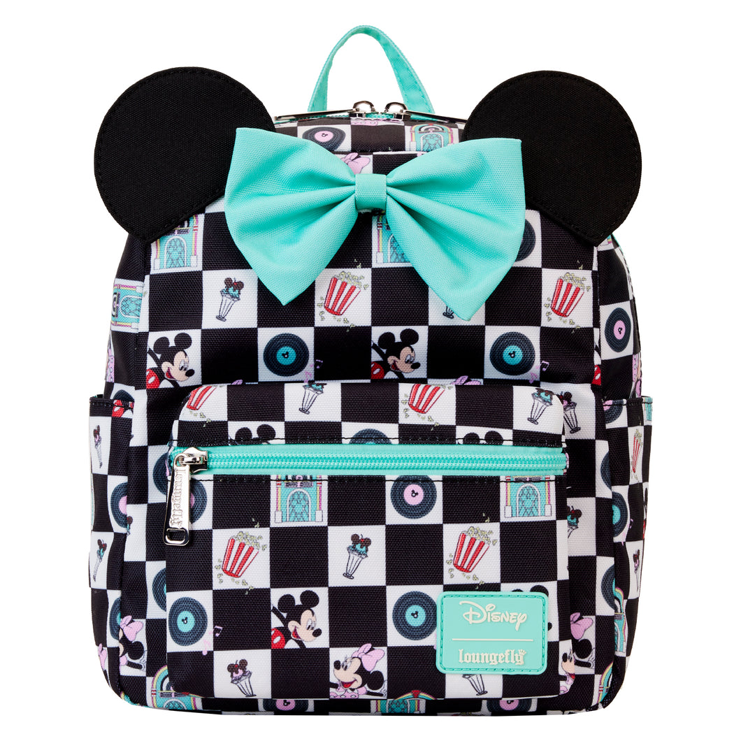 Loungefly  Mickey and Minnie Date Night Diner AOP Nylon Mini Backpack