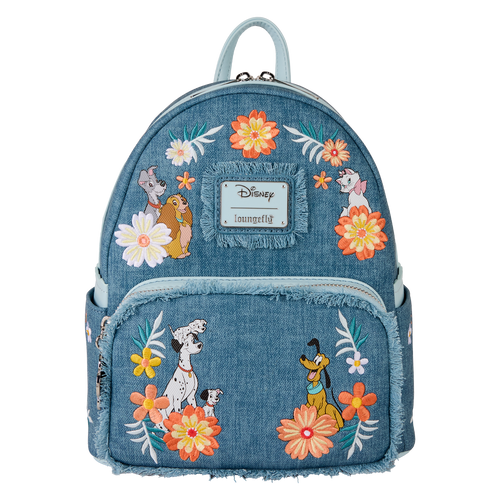 Loungefly Disney Dogs And Cats Faux Denim Fringe Mini Backpack