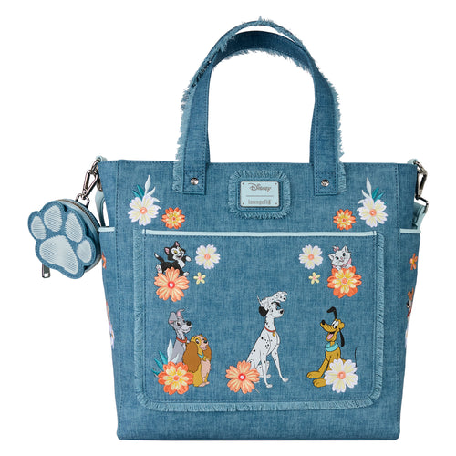 Loungefly Disney Dogs And Cats Faux Denim Convertible Tote Bag With Coin Bag