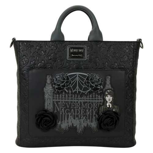 Wednesday Black Roses Convertible Backpack & Tote Crossbody Bag