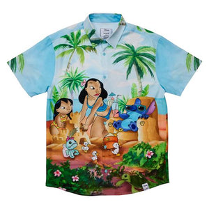 Loungefly Disney Lilo and Stitch Beach Scene Camp Shirt Sublimation