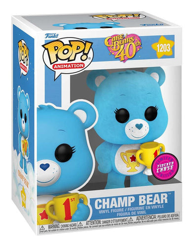 Funko POP! Care Bears 40TH Anniversary - Champ Bear Chase 1203 (FLOCKED) (Pop Protector Included)
