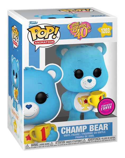 Funko POP! Care Bears 40TH Anniversary - Champ Bear Chase 1203 (FLOCKED) (Pop Protector Included)