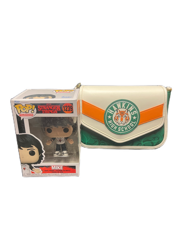 Loungefly NFX Stranger Things Hawkins High Crossbody Bag And Stranger Things Season 4 Mike Pop Bundle