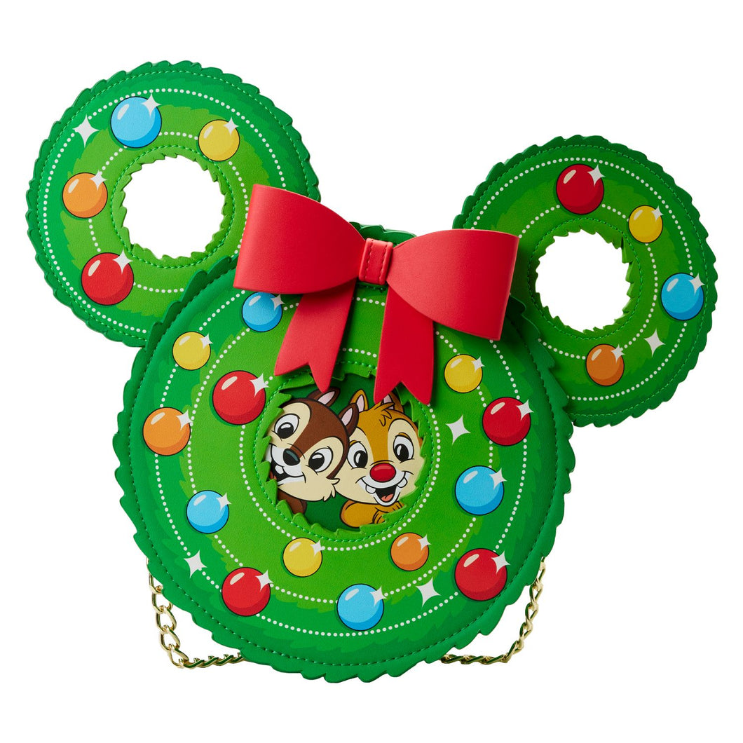 Loungefly Disney Chip and Dale Figural Christmas Wreath Crossbody Bag